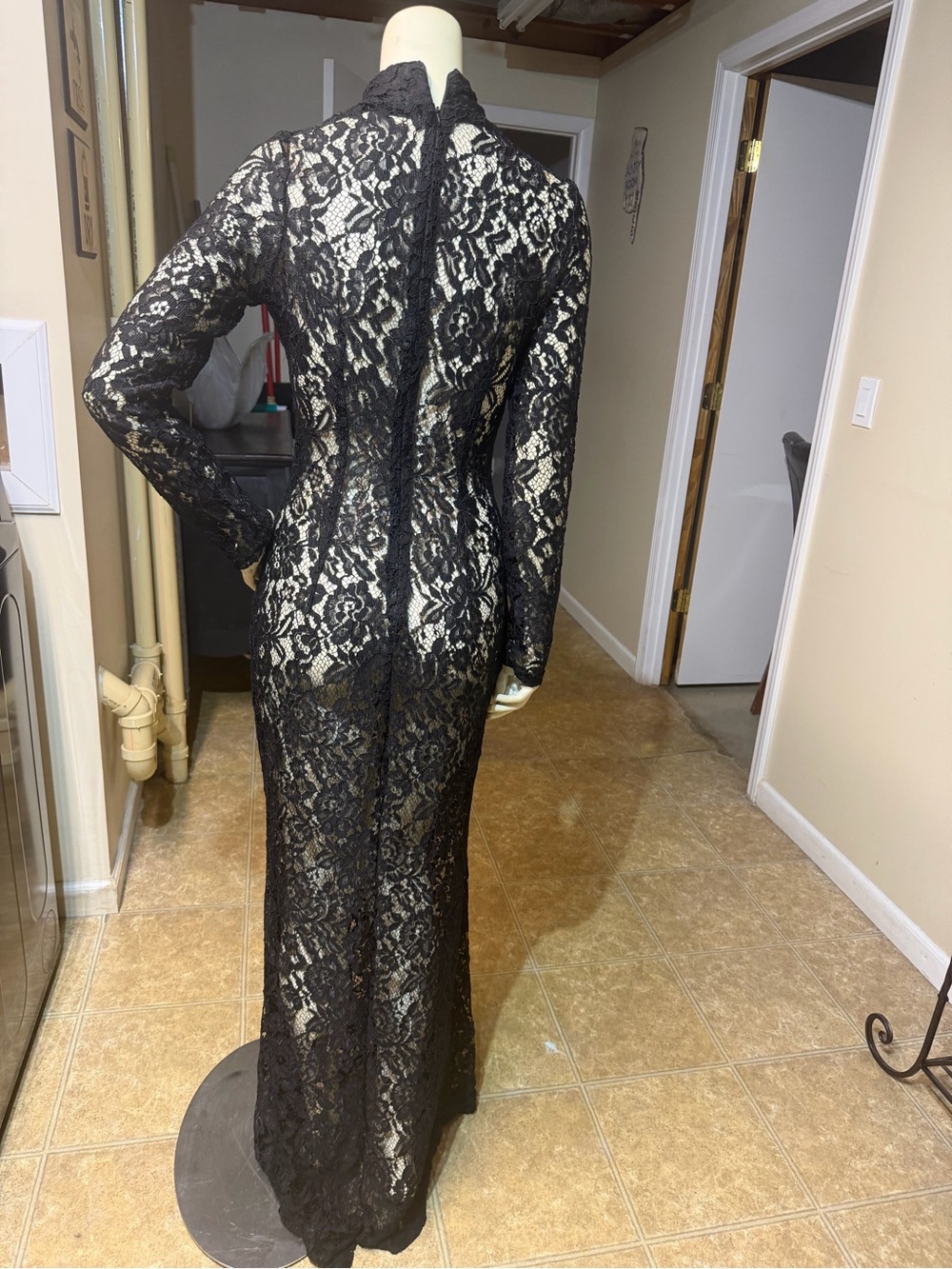 Fashion Nova Black Lace High-Neck Long Sleeve Gown - Picture 2 of 2